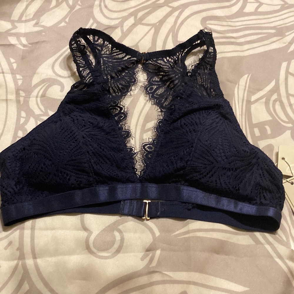 Navy Lace Halter Bralette